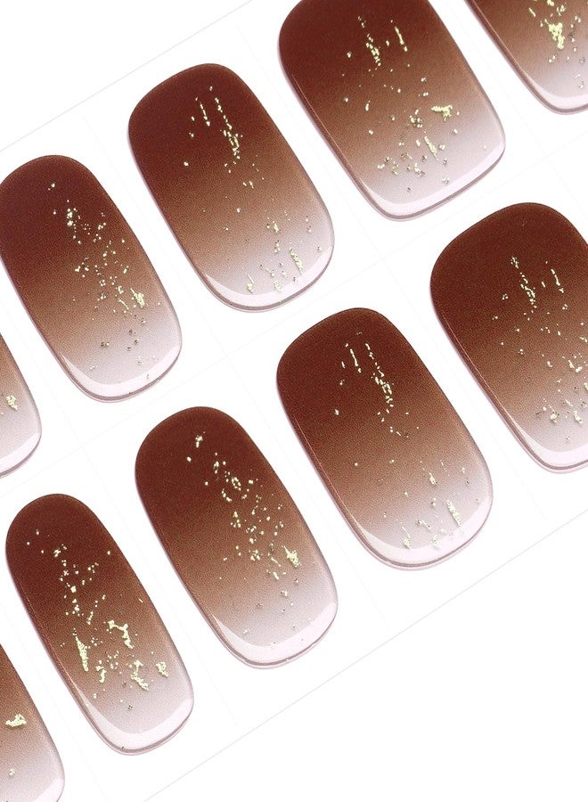 DANNI & TONI Semi Cured Gel Nail Strips Reddish Brown Gradient Gold Foil Gel Nail Wraps 28 Stickers | Golden Ember - Image 5